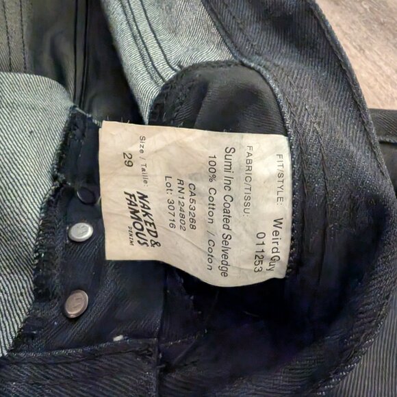 Naked & Famous Selvedge Jeans Men's 29x34 Black Weird Guy Sumi Ink Coated Japan - Picture 6 of 9
